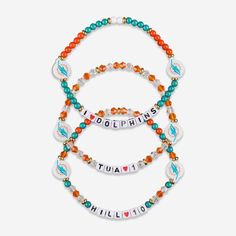 Tua Tagovailoa & Tyreek Hill Miami Dolphins 3 Pack Player Friendship Bracelet FOCO - FOCO.com Team Friendship, Matching Friendship Bracelets, Tua Tagovailoa, Tyreek Hill, Cool Friendship Bracelets, Dolphin Bracelet, Friendship Bracelets With Beads, Beads Bracelet Design, Bracelet Design