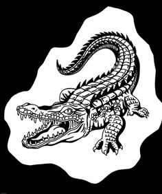 a black and white drawing of a crocodile