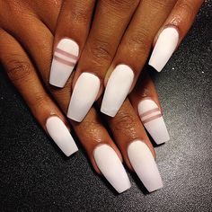 Coffin nails☻♥ White Nails On Dark Skin, White Matte Nails, Nails On Dark Skin, Matte Gel Nails, Shiny Nails Designs, Gel Nail Colors, Thanksgiving Nails, Nails Polish, Ballerina Nails