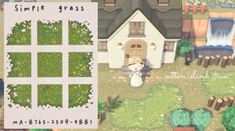 an animal crossing game with a house and trees in the background that says simple grass