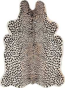 a white and black animal print rug