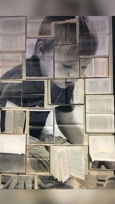 many books are stacked on top of each other in the shape of a woman's head