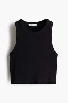 Fitted  crop tank top in ribbed cotton jersey with narrow trim at neckline and armholes. Black Crop Top Tank, New Closet, Crop Tank Top, Black Tank Top, Black Rib, My Clothes, Trending Now, Cropped Tank Top