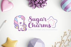 the logo for sugar charms is surrounded by other decorations