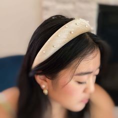 Silky Velvet Pearl Headband Indulge in elegance with our Silky Velvet Pearl Headband. Handcrafted with textured velvet and shimmering details, this exquisite headband is the perfect accessory for any special occasion. The delicate pearls add a touch of sophistication, while the comfortable design ensures a pleasant wearing experience. Made in China, this headband measures approximately 6' x 5' x 1.5'. Handmade with textured velvet and shimmer Adorned with delicate pearls for a sophisticated look Comfortable design for extended wear during special occasions Rattan Handbags, Straw Fedora Hat, Hair Setting, Pearl Headband, Scrunchie Hairstyles, Hair Accessories Headbands, Headband Hairstyles, Hair Claw, Sophisticated Style