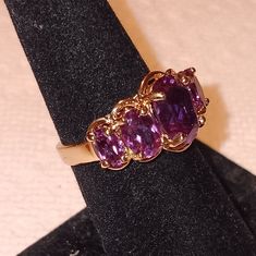 This Is A 14k. Yellow Gold Vermiel And 9ctw. Natural Authentic Violet Sapphire Ring In Excellent To Perfect Condition. The Center Stone Is Val Cut Faceted 3ct. Sapphire The 2 Next To That Are 2ct. Each And The Next 2 Are 1ct. Each For A Total Of Around 9ctw. Of Beautiful Natural Rare Aaa Quality Violet Sapphires In Super Strong And Thick Prong Settings. This Ring Is 6.5 Check Pictures For Exact Condition. Womens Jewelry Rings, Prong Setting, Sapphire Ring, Violet, Sapphire, Yellow Gold, Women Jewelry, Stone, Gold