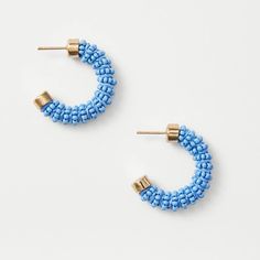 Ann Taylor Beaded Wrapped Hoop Earring Small Blue Beaded Hoop Earrings, Blue Small Hoop Beaded Earrings For Summer, Blue Beaded Hoop Earrings For Summer, Pink Chandelier Earrings, Lilac Earrings, Starburst Earrings, Hammered Hoop Earrings, Gold Statement Earrings, Beaded Drop Earrings