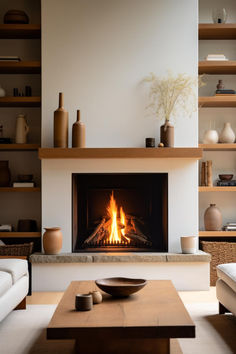 30 Chic Fireplace with Built Ins on Each Side Designs to Enhance Your Space Off Center Fireplace With Tv Built Ins, Built In Shelves Living Room Fireplace Under Window, Wood On Fireplace, Built In Shelves Above Fireplace, Transitional Fireplace With Built Ins, Concrete Fireplace With Built Ins On Both Sides, Midcentury Modern Fireplace With Built Ins, Square Fireplace Surround, Modern Drywall Fireplace