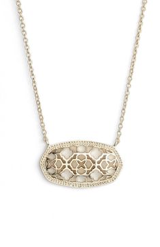 A glistening openwork pendant accented with delicate quatrefoils anchors a versatile necklace on a slender cable chain. 16" length; 2" extender; 1/2"W x 1"L pendant. Lobster clasp closure. 14k-yellow gold, rose gold or silver plate. By Kendra Scott; imported. Rose Gold Pendant Necklace, Look Rose, Preppy Jewelry, Ring Rosegold, Jewelry Accessories Ideas, Jewelry Organizer Box, Rose Gold Pendant, Jewelry Lookbook, Kendra Scott Jewelry