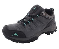 the women's hiker shoe in grey and teal is available for purchase