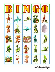 an image of a game board with animals and dinosaurs on it's sides, including the words bingo