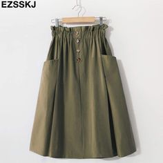 Army Green Skirt, Headwear Fashion, Button Midi Skirt, School Skirt, Midi Skirt With Pockets, Cheap Skirts, Pocket Skirt, Aline Skirt, Skirts Midi High Waisted