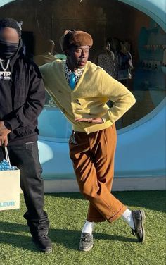 Pastel Yellow Outfits Men, Tyler The Creator Cardigan, Tyler The Creator Style Outfits, Taylor The Creator Outfit, Tyler Inspired Outfits, Tyler The Creator Outfits Ideas, Tyler The Creator Aesthetic Outfit, Men Poses Reference, Tyler The Creator Fits