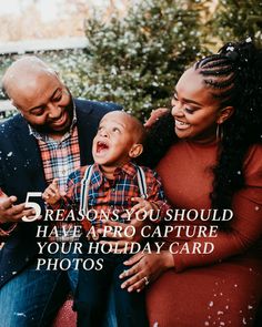 a man, woman and child are laughing together with the caption 5 reason you should have afro capture your holiday card photos