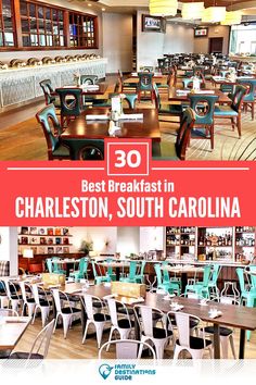 the interior of charleston, south carolina restaurant with tables and chairs set up for dining