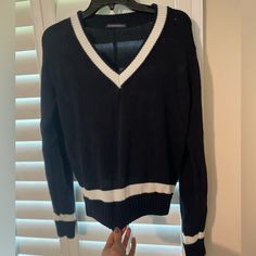 Brand New Never Worn Preppy Black Top For Fall, Brandy Melville Sweater, Brandy Melville Sweaters, Blue Sweaters, Brandy Melville, Brandy, Black Blue, White Stripe, Blue Black