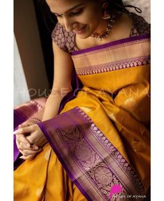 Yellow Pattu Saree Wedding, Designer Blouses For Sarees, Haldi Rasam, Blouses For Sarees, Mustered Yellow, Yellow Silk Saree, South Indian Wedding Saree, Bride Saree