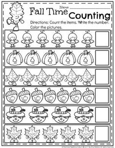 the fall time counting worksheet for kids to practice counting and addition skills on numbers