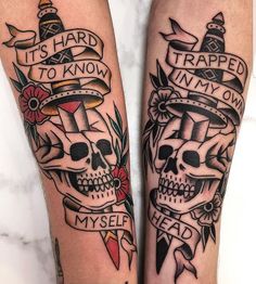 two tattoos on both legs that say it's hard to know