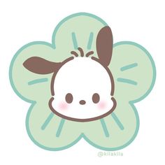 a cartoon cow with a green flower in the middle of it's head and eyes