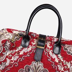 With a nod to the Victorian era, MCW’s freshly combines the classic and elegant design of the traditional carpet bag with a textural and tactile twist.The main body of the bags is made with thick chenille carpets. The handles and belts are genuine leather with heavy cotton canvas lining. Six bronze stands at the bottom allow the bag to stand stably. Every bag comes with a detachable and adjustable shoulder strap (55 inches) made from the same chenille as the bag and fixed with high-quality bronz Luxury Red Bags With Adjustable Handle, Red Tapestry Bag With Rectangular Shape, Red Tapestry Bag, Rectangular Shape, Red Tapestry Bags With Rectangular Shape, Red Tapestry Rectangular Bag, Handmade Travel Bag, Victorian Carpet, Traditional Carpet, Carpet Bag