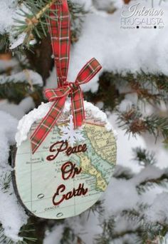 a christmas ornament hanging from a tree