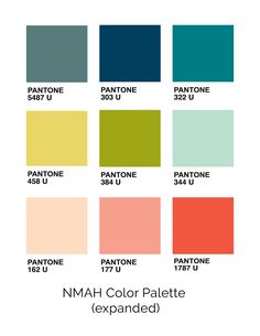 the pantone color palette is shown in different shades