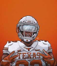 a drawing of a football player wearing a texas uniform and holding his hands out to the side