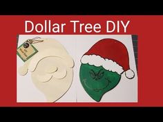 dollar tree diy with the grin face and santa's hat cut out on it