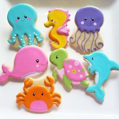 decorated cookies in the shape of sea animals