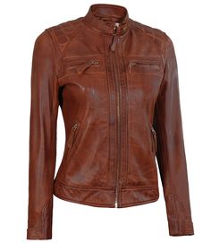 Enhance your outerwear collection with the Johnson Women's Cognac Quilted Cafe Racer Leather Jacket, a fusion of style and sophistication. Crafted with care, this jacket features a rich cognac hue that adds warmth and versatility to your look. The pattern introduces texture and character, making it a standout piece in your wardrobe. Whether you're wandering the city or joining a social event, the Johnson Cognac Cafe Racer Leather Jacket is the perfect choice. Specification: 100% Real Lambskin Le Winter Cognac Fitted Leather Jacket, Fitted Brown Quilted Outerwear, Peplum Leather Jacket, Asymmetrical Leather Jacket, Racer Leather Jacket, Quilted Leather Jacket, Clubwear Tops, Brown Leather Jacket Men, Leather Jacket For Women