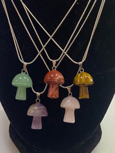 Love these super cute fun carved crystal mushroom necklaces! Your choice of crystal and also cord! We have amethyst, tigers eye, green adventurine, rose quartz, or red jasper! For the necklace cord the options are 18 inch , or a 16 inch sterling silver plated cord, or 20 inch sterling silver plated cord. These magical mushroom necklaces make a cute gift; or a great matching necklace for you and a friend! Adjustable Spiritual Necklace With Mushroom Design, Mushroom Necklaces, Magical Mushroom, Crystal Mushroom, Eye Green, Mushroom Pendant, Pink Mushroom, Necklace Cord, Quartz Rose