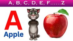 an apple and a cat with the letters a, b, c, d e f z