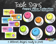 the table signs have smiley faces on them and are also available for children to use