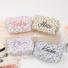 Store your beautiful makeup or other essentials in true style with our personalized Flower Cosmetic bags. Whether it is a bridal party gift, bachelorette party gift, graduation party gift, birthday surprise or bridesmaid makeup bag, this makeup bag is designed to impress. Elegance is yours with this delicate floral makeup bag. A lovely gift for women, this is also a practical and memorable gift for them. Each bag is carefully handmade from 100% cotton and you can choose to personalize it with yo Surprise Gifts For Her, Graduation Party Gifts, Bridesmaid Makeup Bag, Floral Makeup, Large Makeup Bag, Christmas Organization, Gift Makeup, Christmas Surprise, Embroidered Name