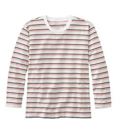 A shorter length, relaxed styling and super-soft cotton makes our three-quarter-sleeve striped Saturday Tee a comfortable choice, any day of the week. Relaxed Fit: Our most generous fit sits farthest from the body. Falls at high hip. Soft, breathable cotton in a smooth jersey knit. Machine wash and dry. Prewashed to minimize shrinkage. Ribbed crew neckline Printed label. Imported. Long Sleeve Tops With Horizontal Stripes For Everyday, Striped T-shirt For Spring Loungewear, Spring Striped T-shirt For Loungewear, Cheap Striped Cotton T-shirt, Fall Striped Tops With 3/4 Sleeves, Multicolor Print Cotton Crew Neck T-shirt, Stripe Shirts, Multicolor Relaxed Fit Long Sleeve T-shirt, Cheap Cotton T-shirt With Striped Sleeves