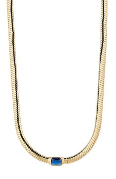 An emerald-cut cubic zirconia solitaire is the shining focal point of this omega-chain collar necklace plated in 18-karat gold. 16" length; 2" extender 18k-gold plate/cubic zirconia Imported Omega Necklace, Chain Collar, The Shining, Bling Jewelry, Collar Necklace, Emerald Cut, Focal Point, Cubic Zirconia, 18k Gold