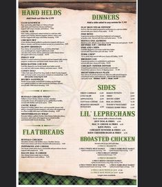 a menu for a restaurant with different types of food