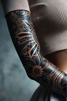 Women Back Leg Tattoo, Coverup Hand Tattoos For Women, Goth Tattoo Sleeve Women, Goth Sleeve Tattoos For Women, Women’s Leg Tattoos, Tattoo Leg Sleeve For Women, Mandala Sleeve Tattoo Women, Witchy Tattoo Sleeve, Cover Up Back Tattoos Female