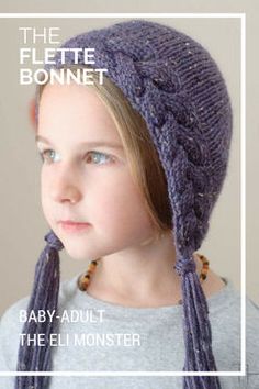 The Flette Bonnet is a uniquely shaped bonnet that features a face framing braid and a creatively shaped back.  The braid cable work adds thickness and warms over your ears and the back is worked in the round for a nice snug fit to keep the wind off. Add t Bonnet Pattern Free, Knit Bonnet Pattern, Knit Bonnet, Stitch Witchery, Bonnet Pattern, Baby Bonnets, Pdf Knitting Pattern, Knit Picks, Pdf Patterns