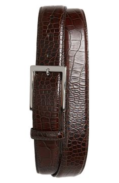 Gator-skin embossing brings rich, distinctive detail to a leather belt crafted in the USA with two interchangeable rectangular buckles - one silvertone, one brass. Style Name:Torino Gator Grain Embossed Leather Belt. Style Number: 5596623. Available in stores. Leather Belt Crafts, Belt Style, Belt Size, Emboss, Sling Backpack, Embossed Leather, Leather Belt, Silver Tone, Grain