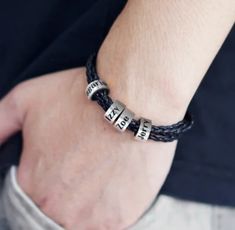 Men's Personalized Leather Bracelet – The Signature Collection Co Dad Bracelet, Leather Charm Bracelets, Bracelet Couple, Personalized Gifts For Men, Mens Braids, Personalized Bracelet, Braided Leather Bracelet