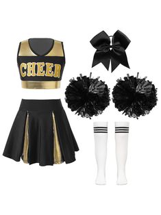 PRICES MAY VARY. 40% Polyester, 20% Nylon, 20% Cotton, 20% PE the cheerleading dance outfits are made of soft fabric, breathable and comfortable to wear Girl's sleeveless V neckline crop top, patchwork design, letter "CHEER" print in the front Pleated skirt, elastic waistband can be stretched to ensure the maximum comfort of the waist Come with a cute bowknot hair tie, a pair of tassel hand flowers and a pair of striped tube socks Perfect for any occasion, cheerleading dance, school sports meeti Cheer Leader Costume, Cheerleading Dress, Girls Cheerleader Costume, Girls Halloween Dress, Dance Crop Tops, Striped Tube Socks, Costume Carnaval, Baby Costumes Girl, Cheerleader Costume