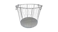 a metal wire basket with a round top