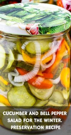 a jar full of pickles and bell pepper salad for the winter preservation recipe