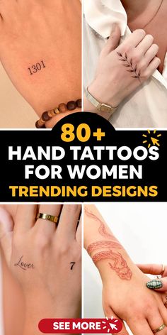 hand tattoos for women trending designs with the title overlay that reads, 80 + hand tattoos for women trending designs see more