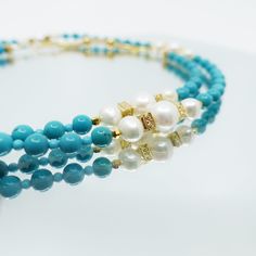 This Return to Origin multi-style beaded turquoise howlite necklace features 81 primary gemstones where every 9 gemstones are grouped and connected by spacer gemstones. Ancient Chinese people believe that the number 9 （九） means eternal, and if a person can survive 9*9 = 81 tribulations, he may be able to return to his original divine nature （九九歸真）. Your own favourite pendant can be attached to popcorn chain Pendant connector. And beaded gemstone necklace can also be styled as a glasses chain and Elegant Turquoise Beaded Necklace With Gemstone Beads, Turquoise Round Beads Pearl Necklace With Natural Stones, Elegant Double Strand Turquoise Beaded Necklace, Turquoise Pearl Necklace With Natural Round Beads, Elegant Turquoise Double Strand Beaded Necklaces, Elegant Multi-strand Turquoise Gemstone Necklace, Elegant Turquoise Beaded Necklaces With Spacer Beads, Elegant Turquoise Beaded Necklace With Spacer Beads, Elegant Multi-strand Turquoise Necklace Gift