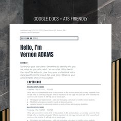 a clean and modern resume template for google docs - it's friendly to use