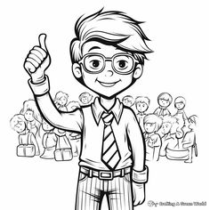 the boy in glasses and tie is giving a thumbs up with his hand while standing in front of an audience