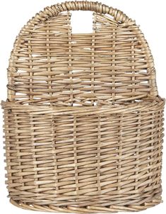 an empty wicker basket on a white background